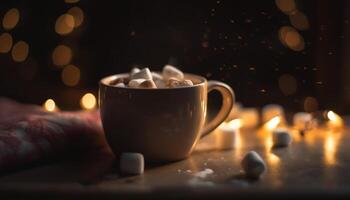 caldo cioccolato riscalda su inverno notte in casa generato di ai foto