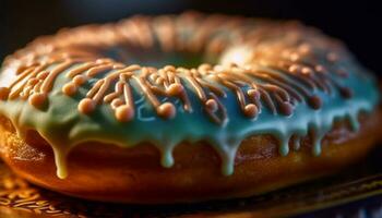 buongustaio ciambella con cioccolato glassatura e spruzzatori generato di ai foto