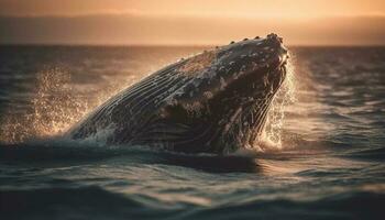 gobba balena spruzzi nel il blu mare generato di ai foto