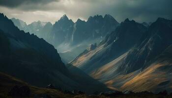 maestoso montagna gamma, tranquillo scena, autunno viaggio generato di ai foto