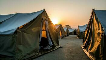 cupola tenda a crepuscolo, tranquillo scena, natura intrattenimento, estate avventura generato di ai foto