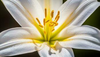 vivace dalia petalo nel bagnato stagno, bellezza nel natura fragilità generato di ai foto