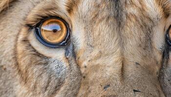 selvaggio tigre fissando, vicino su di maestoso animale penetrante occhi generato di ai foto