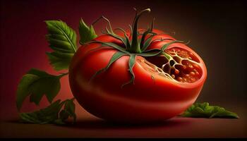 maturo pomodoro rosso e foglie salutare cibo ,generativo ai foto