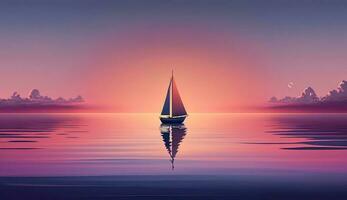 tramonto barca a vela su tranquillo acque con Multi colorato cielo ,generativo ai foto