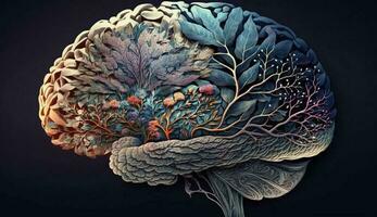 astratto scienza illustrazione di umano cervello sinapsi generato di ai foto