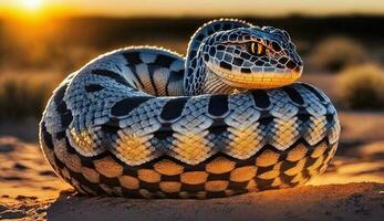 arancia vipera spirale modello ipnotizza nel tramonto generato di ai foto