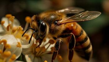 occupato miele ape raccolta polline a partire dal fiore generato di ai foto