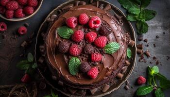 indulgente fatti in casa cioccolato lampone folletto buono con menta foglia generato di ai foto