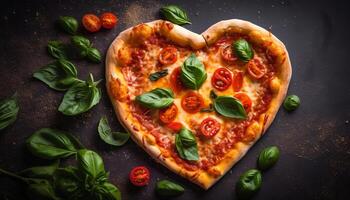 fresco fatti in casa Margherita Pizza su rustico di legno tavolo generato di ai foto