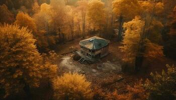 giallo le foglie adornano il tranquillo autunno foresta generato di ai foto