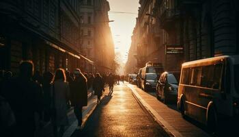 sfocato movimento, affollato città strada, illuminato vita notturna generato di ai foto