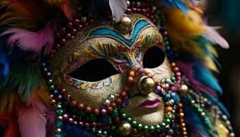 colorato maschera nasconde mistero a mardi gras parata generato di ai foto