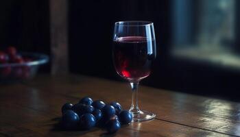 fresco cabernet sauvignon uva nel bicchiere di vino, lusso ancora vita celebrazione generato di ai foto