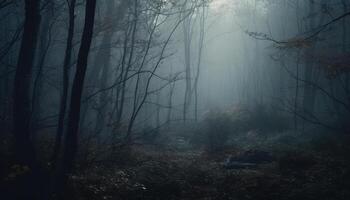 un' spaventoso foresta nel autunno, un' mistero nel natura bellezza generato di ai foto