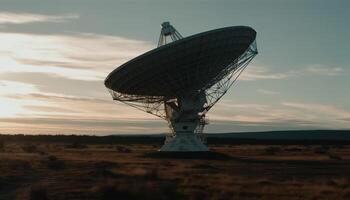 globale comunicazioni Esplorare spazio con Radio telescopio a tramonto generato di ai foto