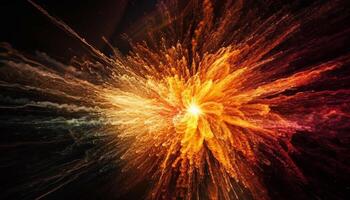 esplosivo astratto spazio fondale con raggiante galassia e ardente fiamma generato di ai foto