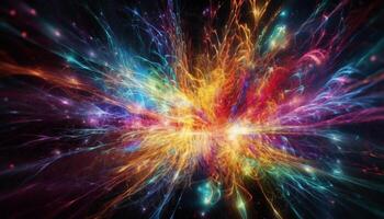 esplosivo celebrazione si accende vivace Multi colorato galassia fondale con astratto modelli generato di ai foto