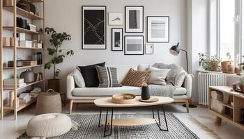 moderno eleganza nel un' comodo, lussuoso soffitta appartamento con creativo design generato di ai foto