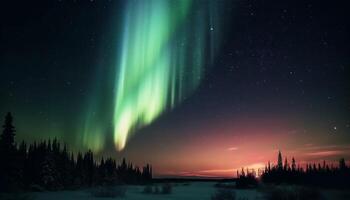 silhouette di alberi contro vivace stella pista nel maestoso paesaggio generato di ai foto