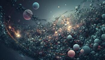 astratto galassia sfera levita nel in profondità spazio, futuristico molecolare struttura generato di ai foto