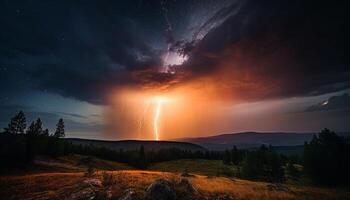 il maestoso montagna gamma staglia contro il ardente tramonto cielo generato di ai foto