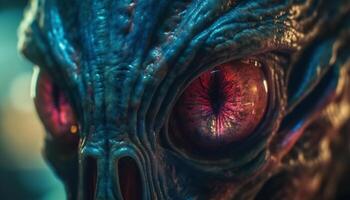 spaventoso Drago occhio, un' Multi colorato alieno nel subacqueo fantasia generato di ai foto