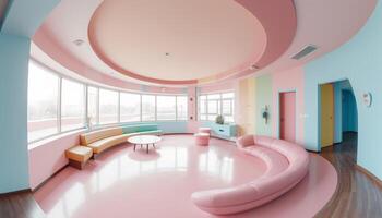 un' moderno appartamento con confortevole mobilia e futuristico design generato di ai foto