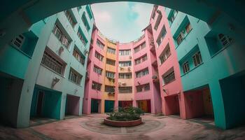 il moderno grattacielo Multi colorato facciata Aggiunge eleganza per città vita generato di ai foto