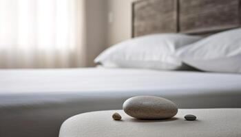 moderno lusso biancheria da letto su confortevole Hotel camera materasso per finale rilassamento generato di ai foto