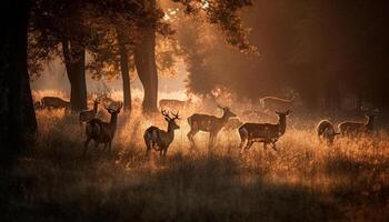 un' maestoso cervo in piedi nel il foresta a alba generato di ai foto