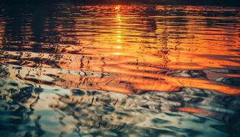 tranquillo tramonto riflette vivace colori su increspato acqua superficie generato di ai foto