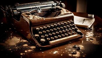 arrugginito macchina da scrivere dattiloscritto evoca nostalgia per vecchio stile corrispondenza e letteratura generato di ai foto