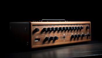 un vecchio stile Radio con un' di legno pomello giocando analogico musica generato di ai foto