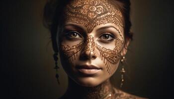 indigeno bellezza giovane donna fascino e sensualità nel studio tiro generato di ai foto