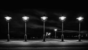 elettrico lampade illuminare il buio città strada nel monocromatico eleganza generato di ai foto