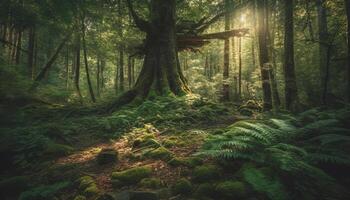 un' tranquillo scena nel il tropicale foresta pluviale mistero, crescita, bellezza generato di ai foto