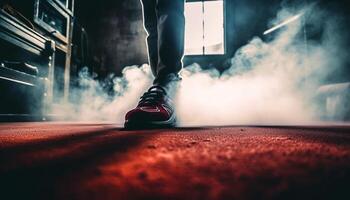 muscolare atleta nel blu gli sport scarpa corre per salutare stile di vita generato di ai foto