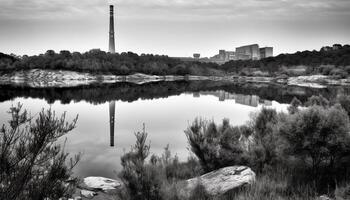 il acciaio grattacielo riflette il tranquillo inverno paesaggio, generando elettricità generato di ai foto