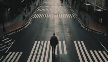 un' solitario uomo d'affari aspetta a il metropolitana stazione, riflettendo su città vita generato di ai foto