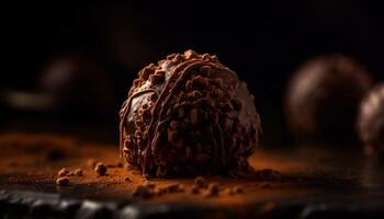 indulgente cioccolato tartufo pila, un' buongustaio dolce tentazione generato di ai foto