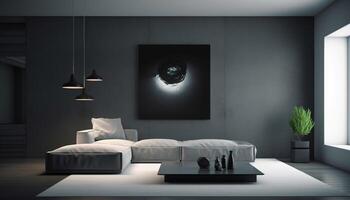 un' lussuoso e moderno Camera da letto per confortevole rilassamento a notte generato di ai foto