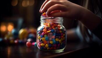 carino ragazza spargimento buongustaio cioccolato merenda, indulgenza nel infanzia dipendenza generato di ai foto