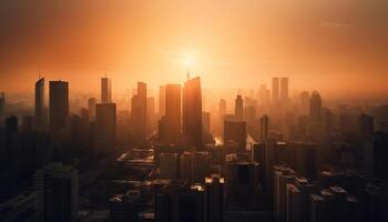 il futuristico Pechino orizzonte si illumina blu nel il crepuscolo tramonto generato di ai foto