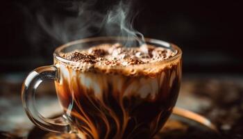 un' buongustaio caffè tazza con schiumoso moca e cioccolato crema generato di ai foto