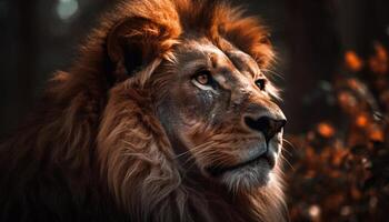 maestoso leonessa fissando a telecamera nel africano natura selvaggia, pelliccia scintillante generato di ai foto