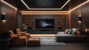 moderno appartamento con elegante decorazione illuminato di naturale illuminazione attrezzatura generato di ai foto