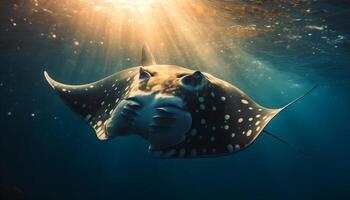 nuoto con maestoso mare vita in via di estinzione specie, gigante balena squalo generato di ai foto