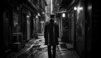 solitudine nel il città un' triste giovane uomo a piedi solo generato di ai foto