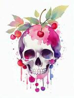 cranio con frutta su un' bianca sfondo acquerello grafica foto